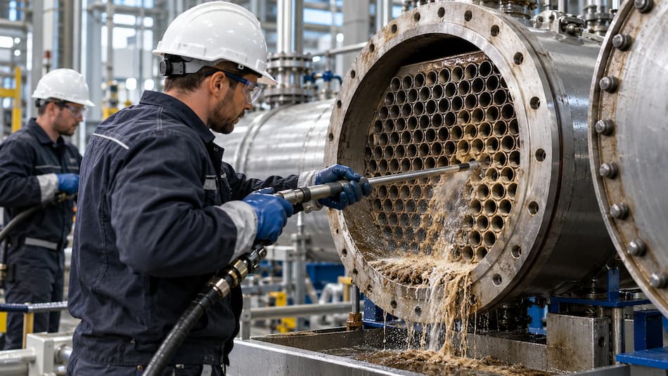 Limpieza de intercambiador tubular industrial